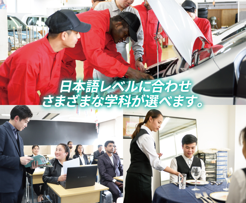 日本語レベルに合わせさまざまな学科が選べます。
