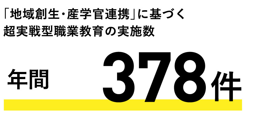 「地域創生・産学官連携」に基づく超実戦型職業教育の実施数　年間378件