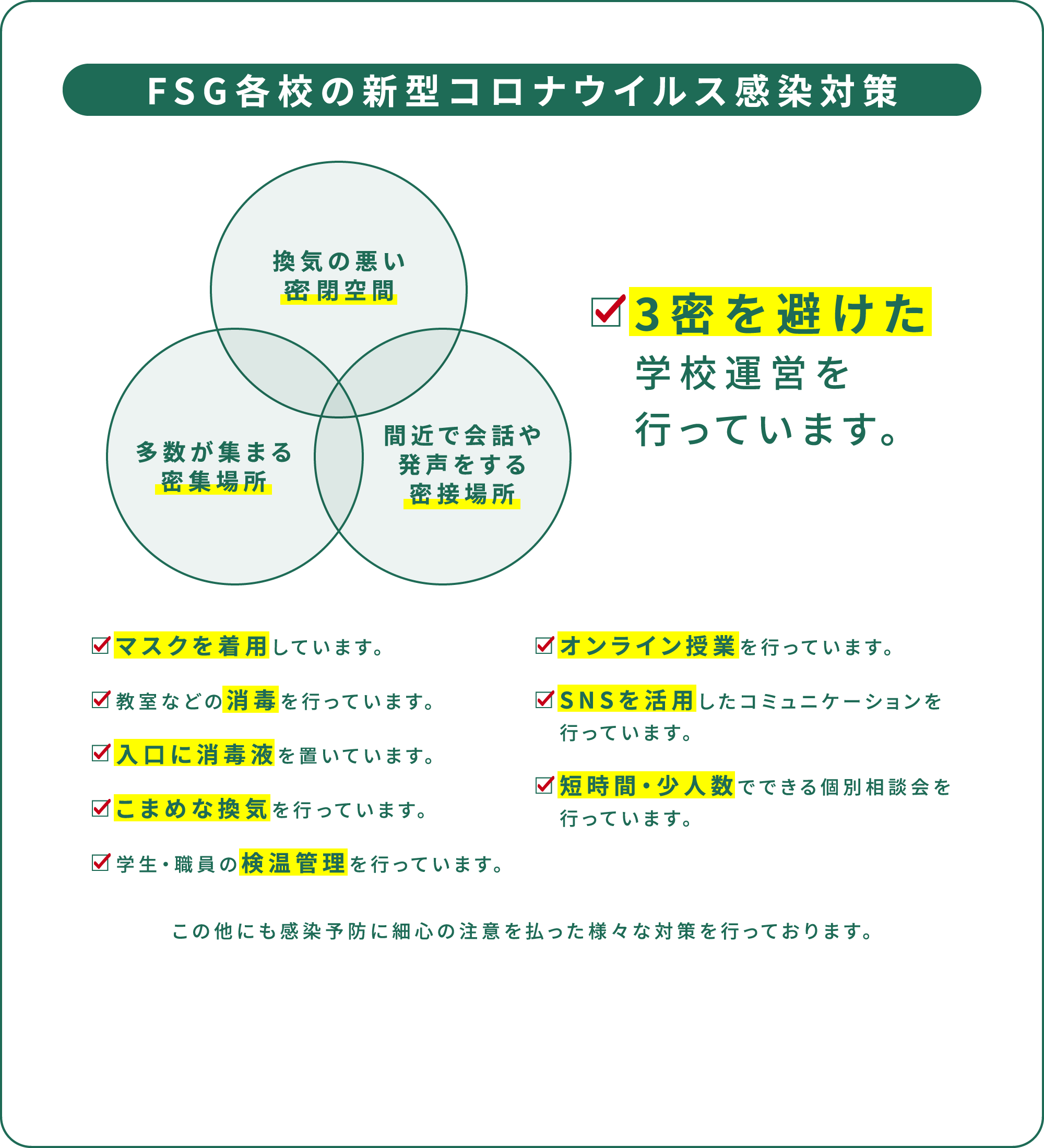 FSG各校の新型コロナウイルス感染対策